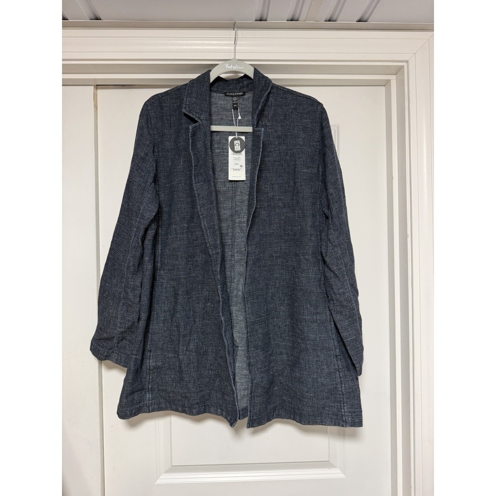 Eileen Fisher Tweedy Hemp Cotton Long Blazer, Denim Color, Womens Size Medium